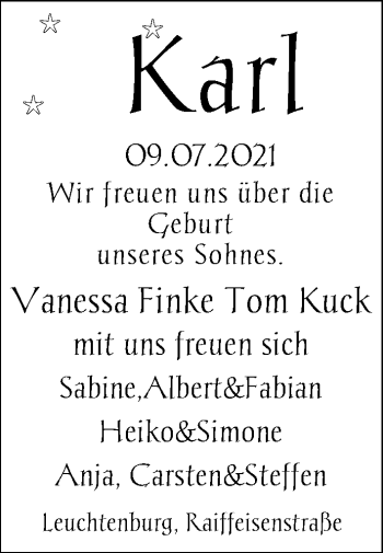 Babyanzeige von Karl  von Nordwest-Zeitung