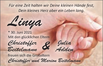 Babyanzeige von Linya  von EZ
