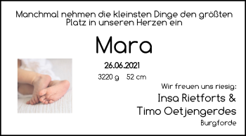 Babyanzeige von Mara  von Nordwest-Zeitung