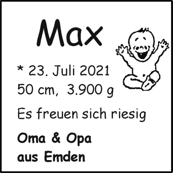 Babyanzeige von Max  von EZ