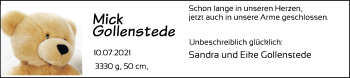 Babyanzeige von Mick Reiner Addo Gollenstede von Nordwest-Zeitung