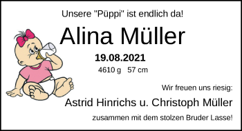 Babyanzeige von Alina Müller von Nordwest-Zeitung