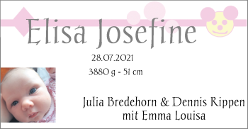 Babyanzeige von Elisa Josefine  von Nordwest-Zeitung