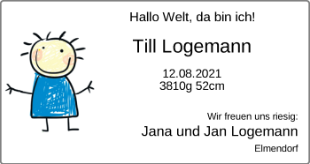 Babyanzeige von Till Logemann von Nordwest-Zeitung
