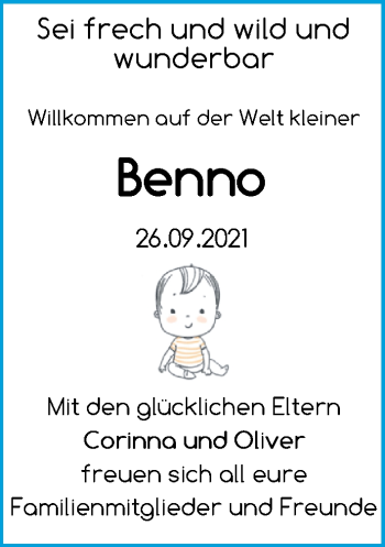 Babyanzeige von Benno  von Nordwest-Zeitung