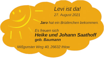 Babyanzeige von Levi Saathoff von EZ