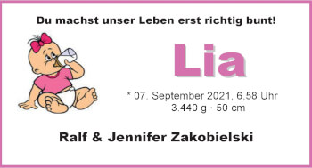 Babyanzeige von Lia  von EZ