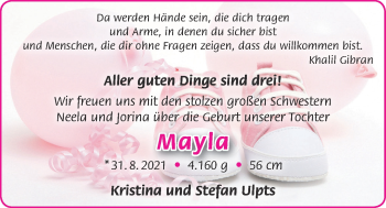 Babyanzeige von Mayla Ulpts von Nordwest-Zeitung