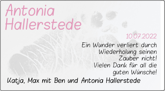 Babyanzeige von Antonia Hallerstede von Nordwest-Zeitung