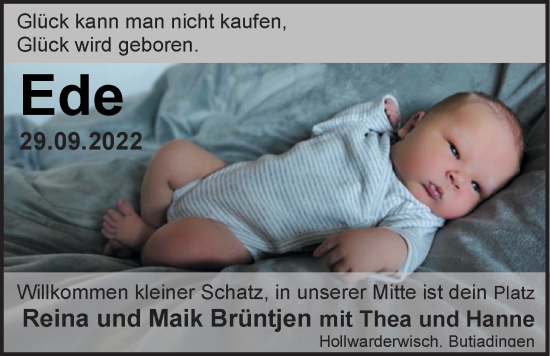 Babyanzeige von Ede  von Nordwest-Zeitung