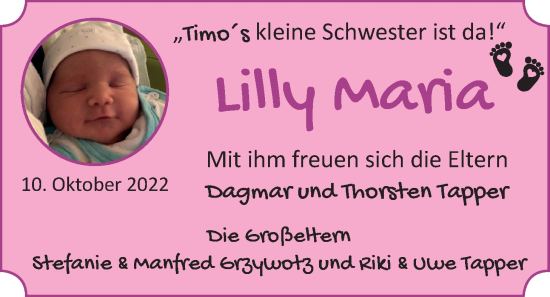 Babyanzeige von Lilly Maria  von EZ