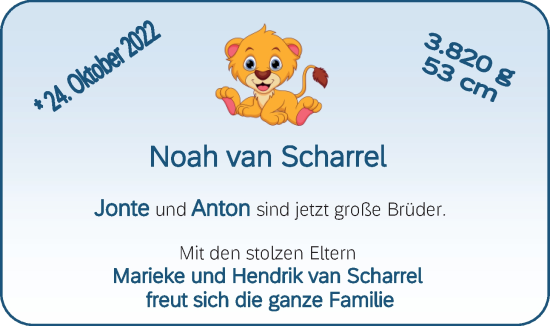Babyanzeige von Noah van Scharrel von EZ
