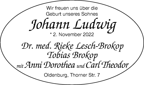 Babyanzeige von Johann Ludwig  von Nordwest-Zeitung