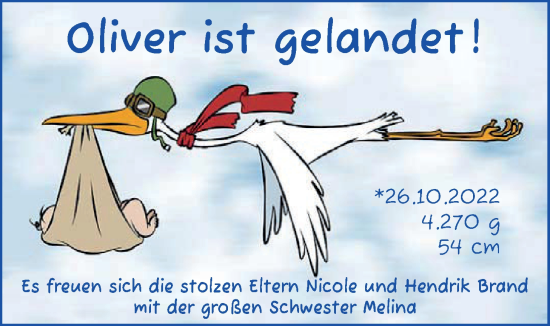 Babyanzeige von Oliver Brand von EZ