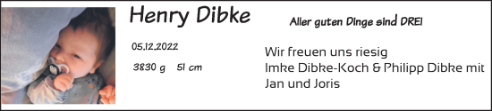 Babyanzeige von Henry Dibke von Nordwest-Zeitung