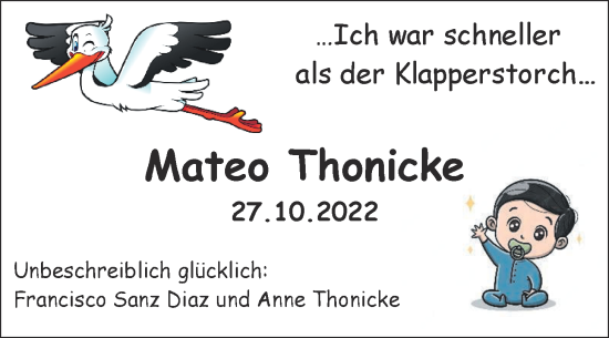 Babyanzeige von Mateo Thonicke von EZ
