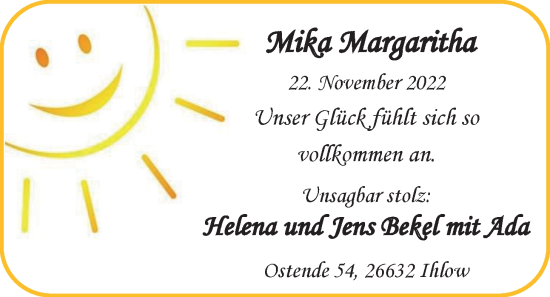 Babyanzeige von Mika Margaritha  von EZ