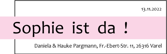 Babyanzeige von Sophie  von Nordwest-Zeitung