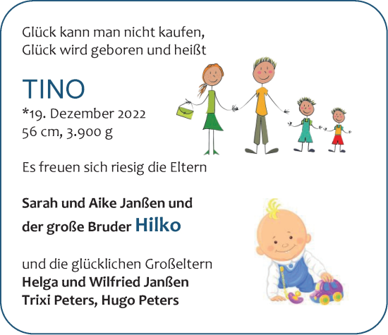 Babyanzeige von Tino Janßen von EZ