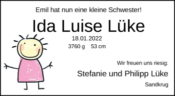 Babyanzeige von Ida Luise Lüke von Nordwest-Zeitung