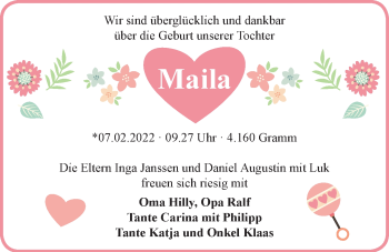 Babyanzeige von Maila  von EZ