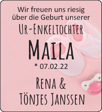 Babyanzeige von Maila Janssen von EZ
