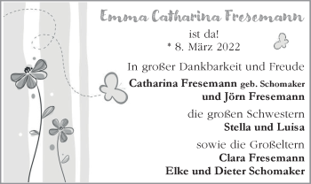 Babyanzeige von Emma Catharina Fresemann von EZ