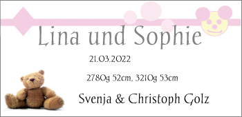 Babyanzeige von Lina und Sophie Golz von Nordwest-Zeitung
