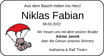 Babyanzeige von Niklas Fabian  von EZ