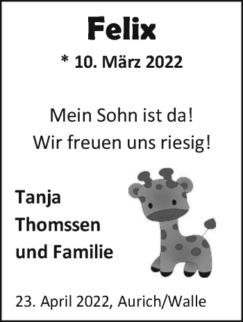 Babyanzeige von Felix  von EZ