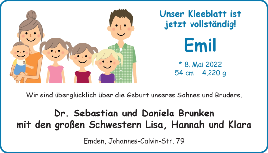 Babyanzeige von Emil Brunken von EZ