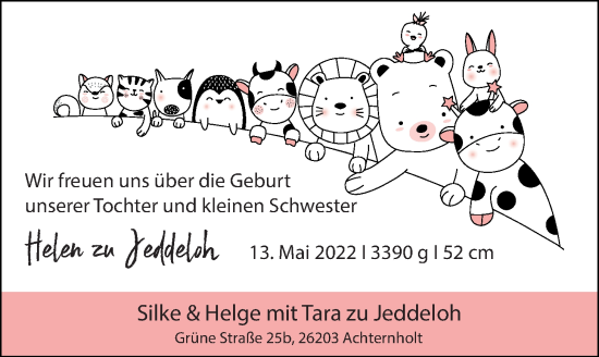 Babyanzeige von Helen zu Jeddeloh von Nordwest-Zeitung