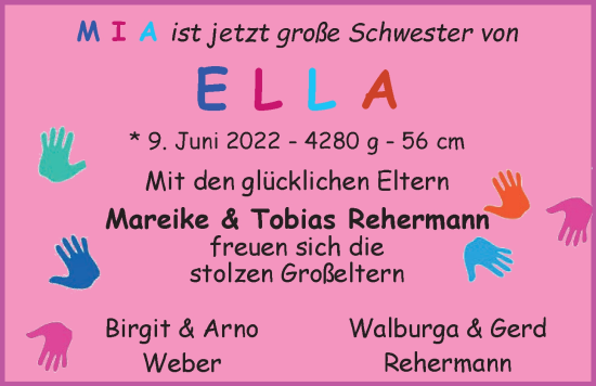 Babyanzeige von Ella  von EZ