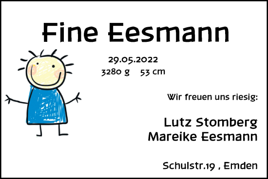 Babyanzeige von Fine Eesmann von EZ