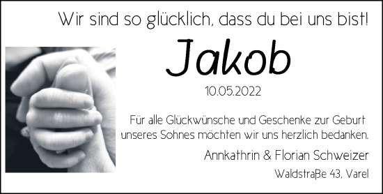 Babyanzeige von Jakob  von Nordwest-Zeitung