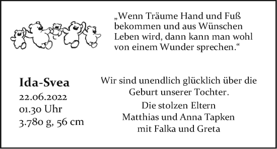 Babyanzeige von Ida-Svea  von EZ