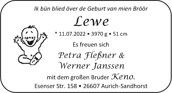 Babyanzeige von Lewe  von EZ