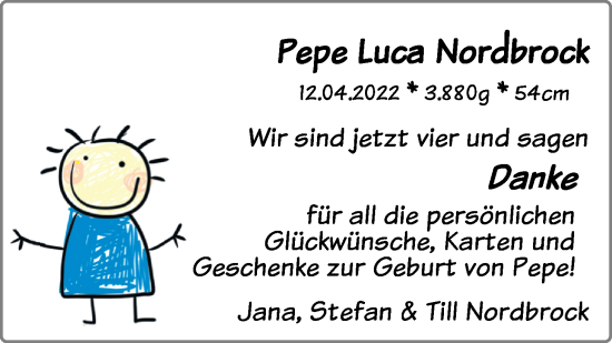 Babyanzeige von Pepe Luca Nordbrock von Nordwest-Zeitung