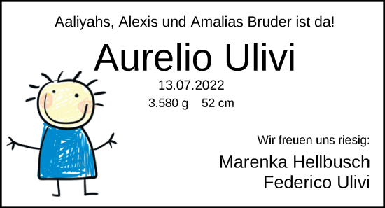 Babyanzeige von Aurelio Ulivi von Nordwest-Zeitung