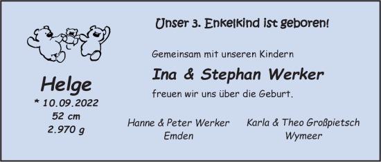 Babyanzeige von Helge Werker von EZ