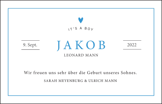 Babyanzeige von Jakob Leonard Mann von Nordwest-Zeitung