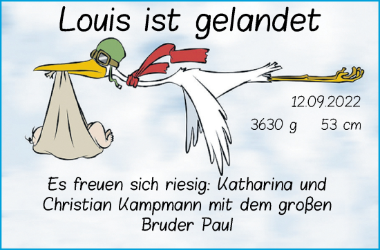 Babyanzeige von Louis Kampmann von Nordwest-Zeitung