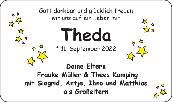 Babyanzeige von Theda  von EZ