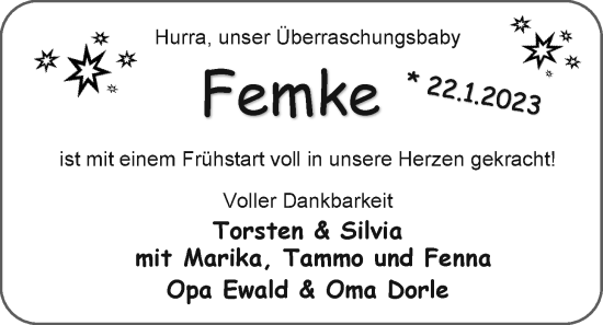 Babyanzeige von Femke  von EZ