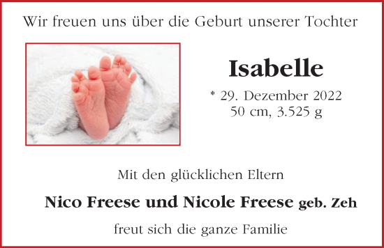Babyanzeige von Isabelle Freese von EZ