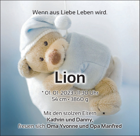 Babyanzeige von Lion  von EZ
