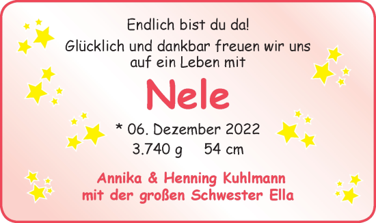 Babyanzeige von Nele  von EZ