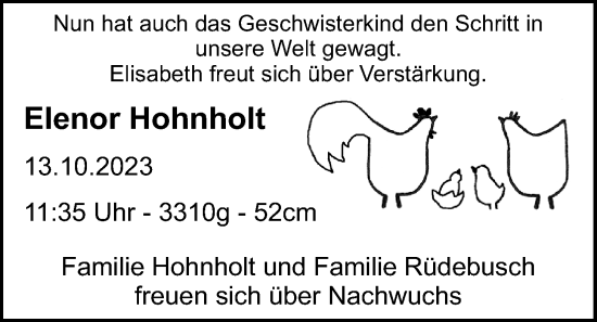 Babyanzeige von Elenor Hohnholt von Nordwest-Zeitung