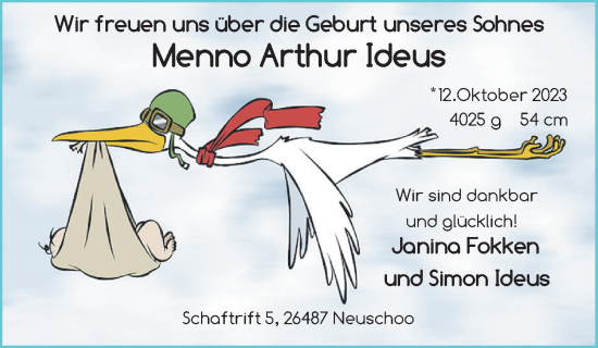 Babyanzeige von Menno Arthur Ideus von EZ