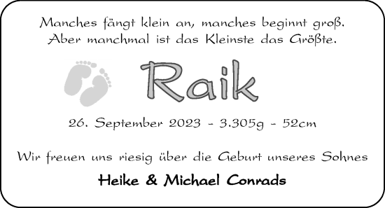 Babyanzeige von Raik Conrads von EZ